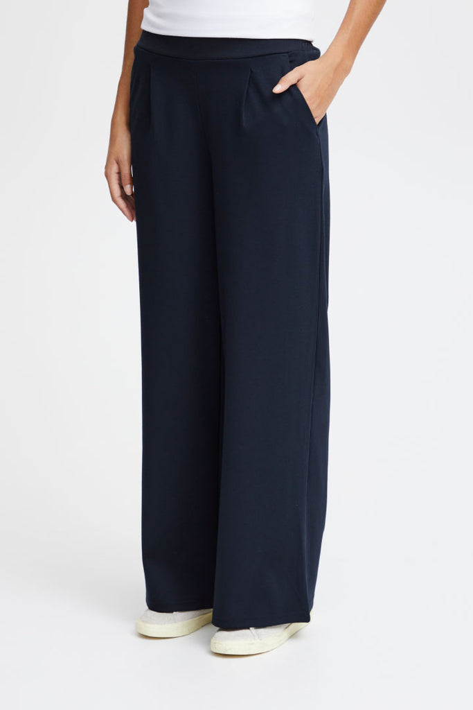 Ichi Kate Sus long Wide Leg Trousers Navy