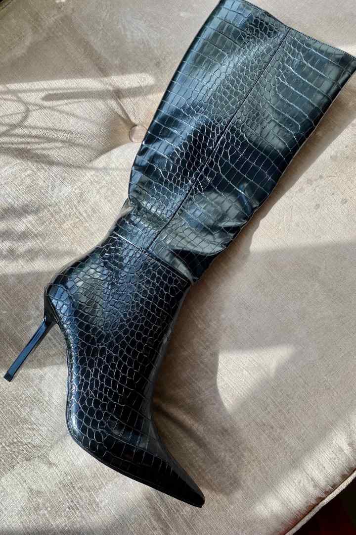 Mock croc shop knee high boots