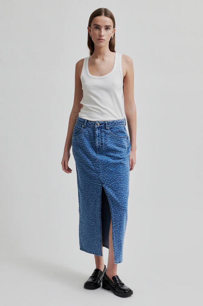 SECOND FEMALE Angola Denim Skirt Blue Denim