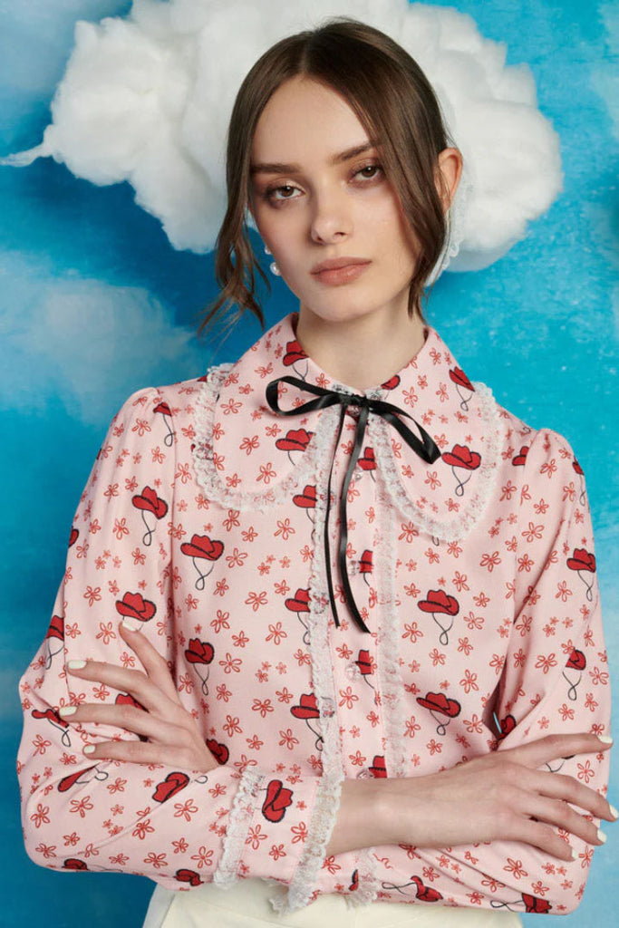 Sister Jane Cowgirl Print Blouse Pink