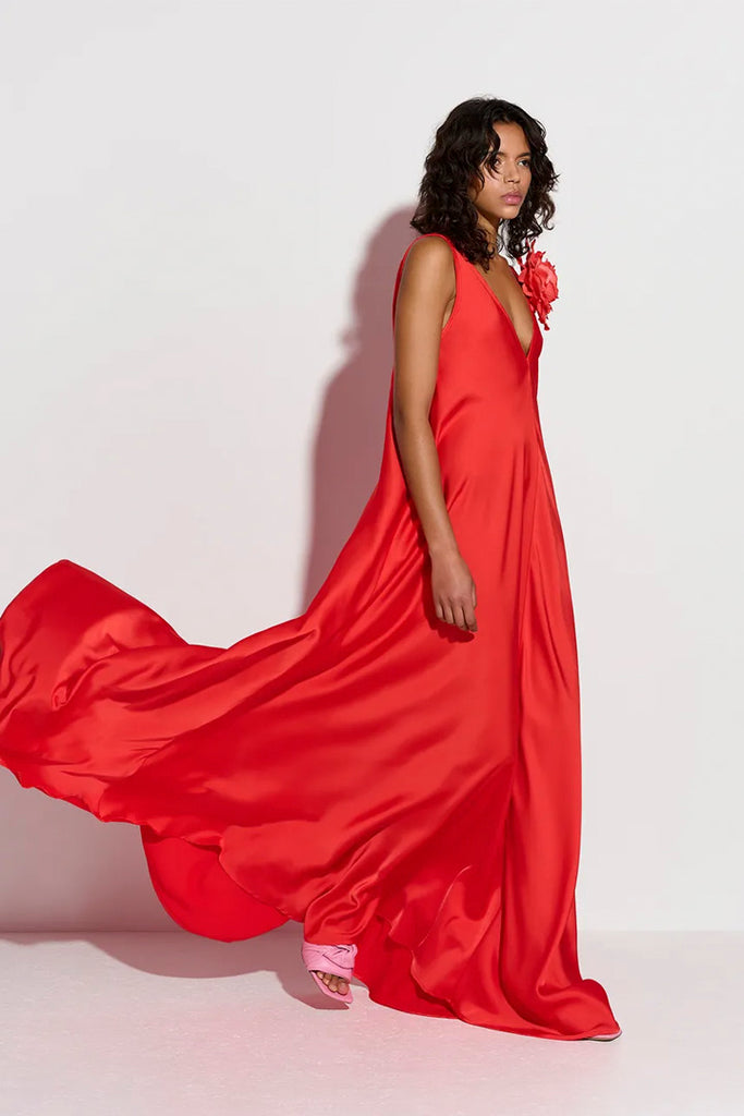 Essential Antwerp Full Satin Ankle Length Dress Red