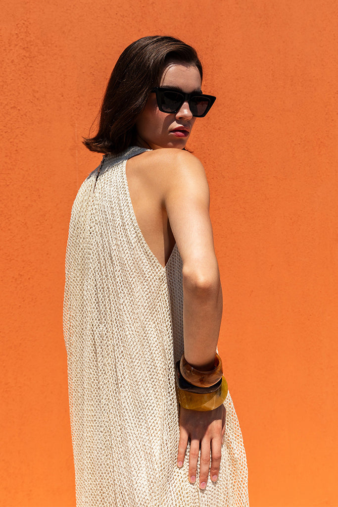 Kameya Pleated Gold Maxi Dress