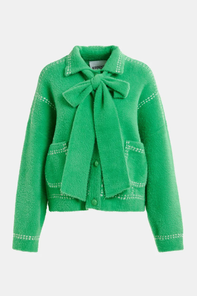 Essential Antwerp Hoops Cardigan with Bow Green