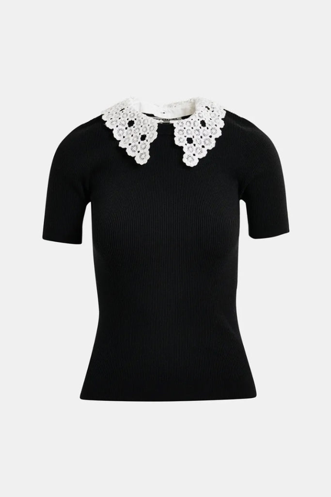 Essential Antwerp Halmo Top with Lace Collar Black