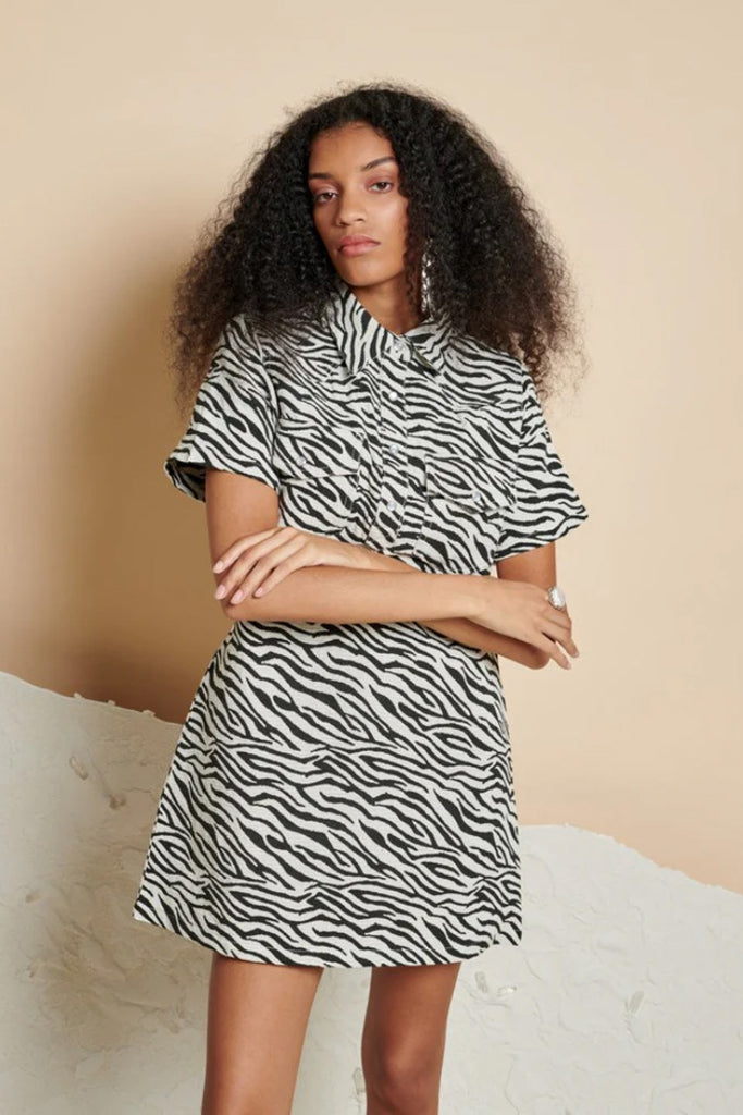 Ghospell Zia Zebra Mini Dress Black