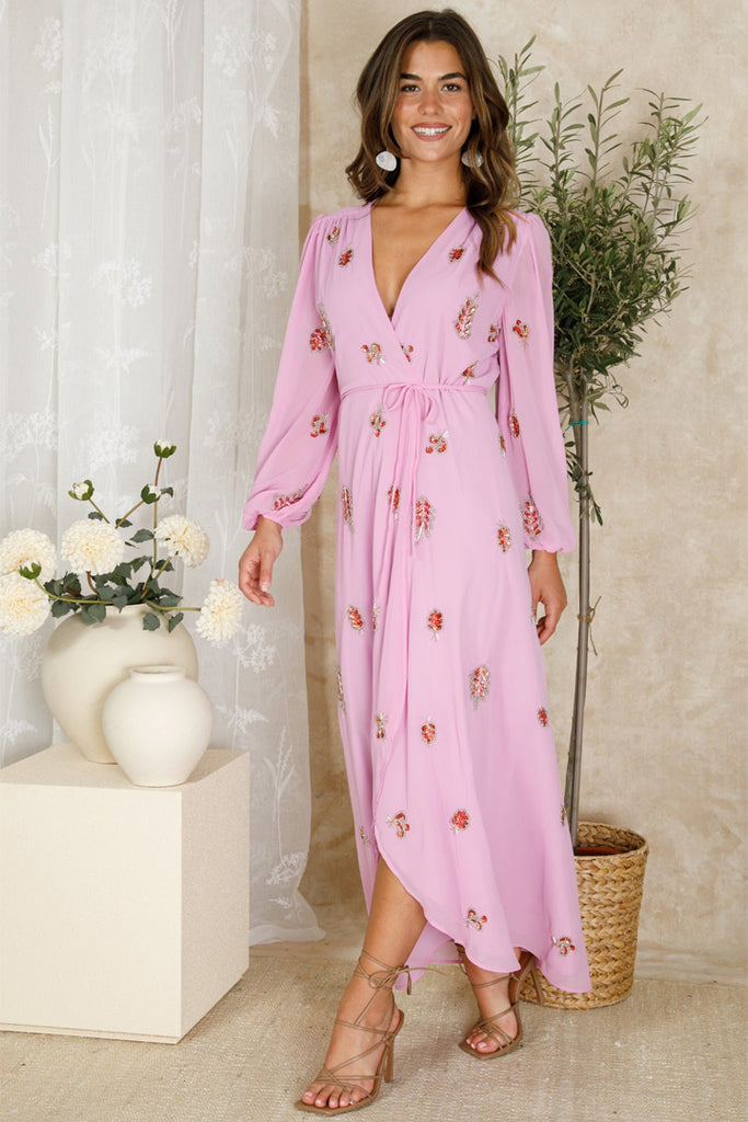 Hope & Ivy Kara Maxi Wrap Dress Pink