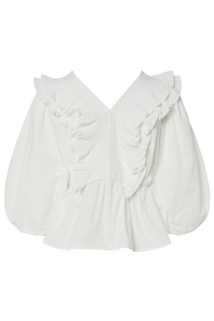 YAS Runa 3/4 Ruffle Top White