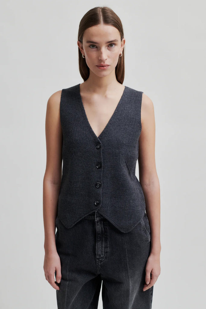 SECOND FEMALE Willa Knit Waistcoat Grey