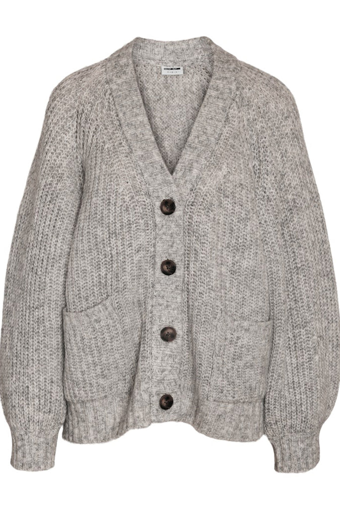 Noisy May Salsa Neck Knit Cardigan Grey