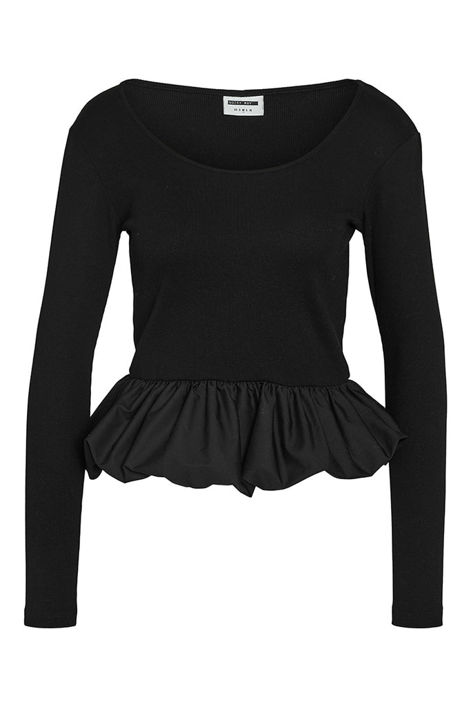 Noisy May Bianca LS Oval Neck Bubble Top Black