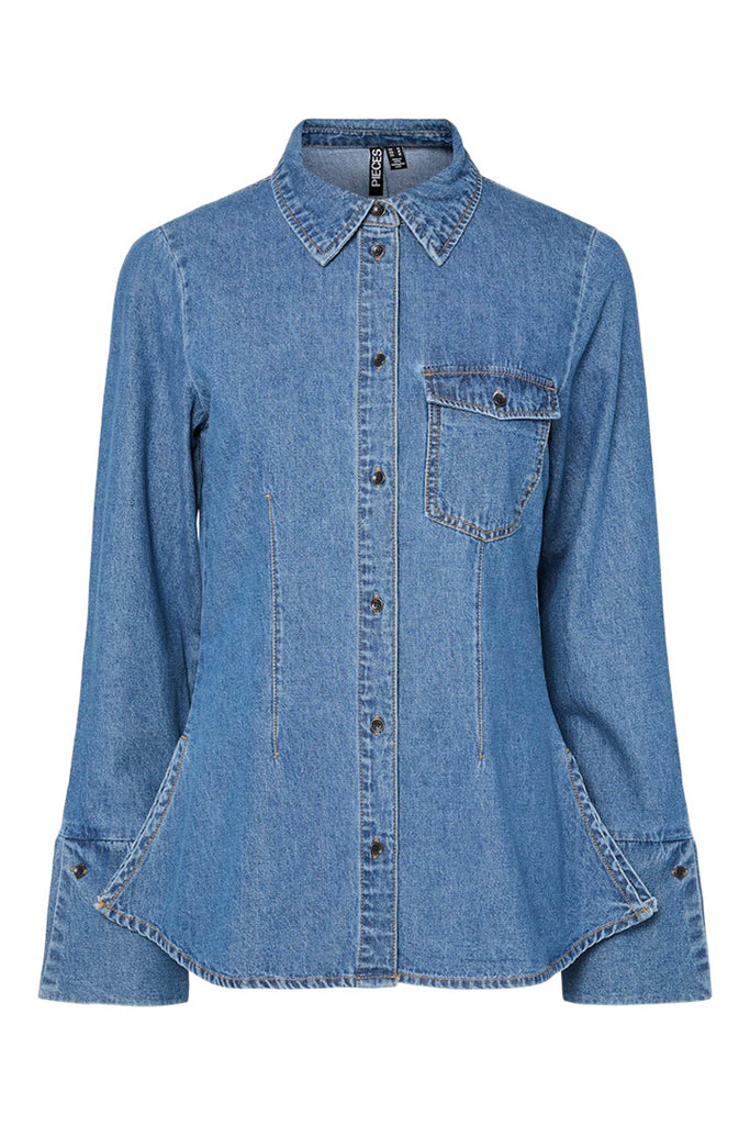 Pieces Svea Denim Shirt Blue