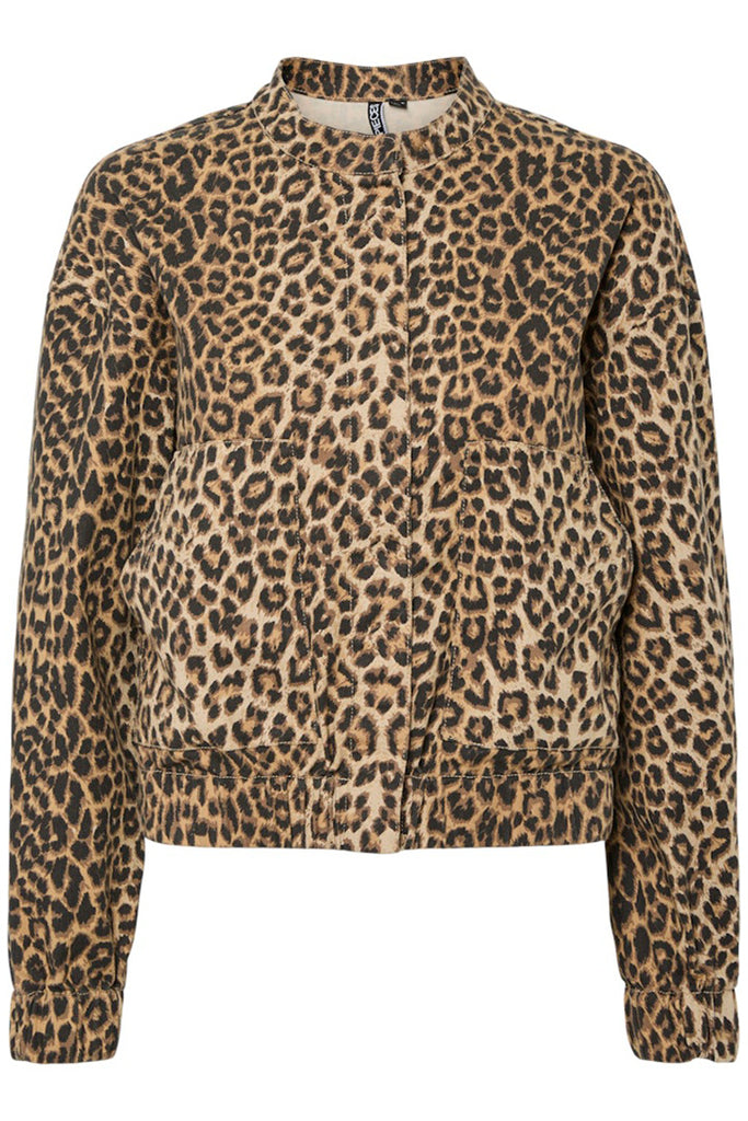 Pieces Salume Bomber Denim Jacket Leopard