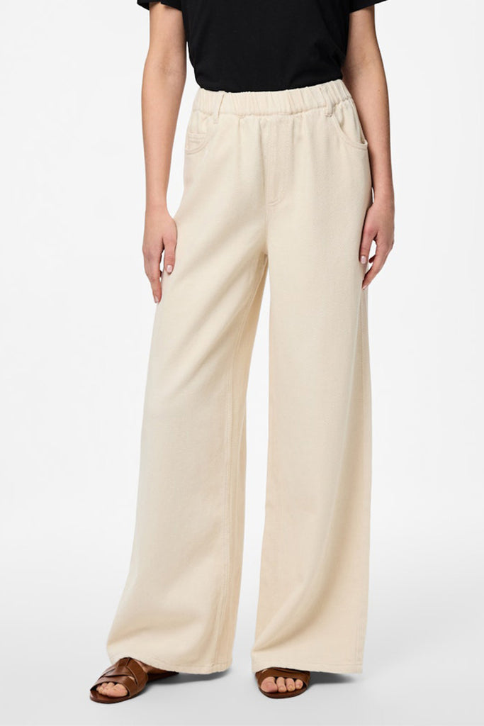 Pieces Savanna MW Denim Pants Cream