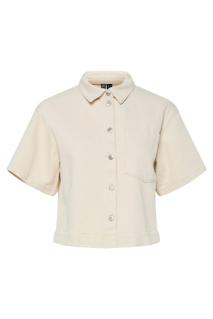 Pieces Savanna Denim Shirt Cream