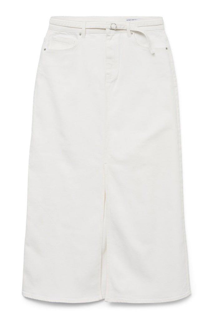 Vero Moda Lizzy Belt Long Slit Denim Skirt White