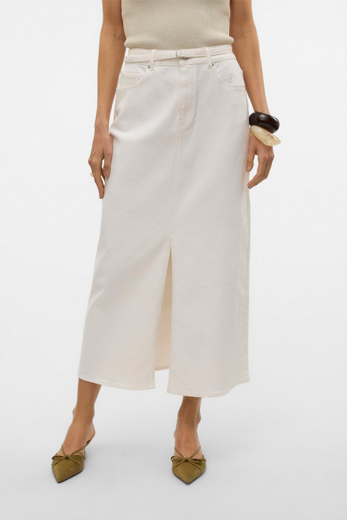 Vero Moda Lizzy Belt Long Slit Denim Skirt