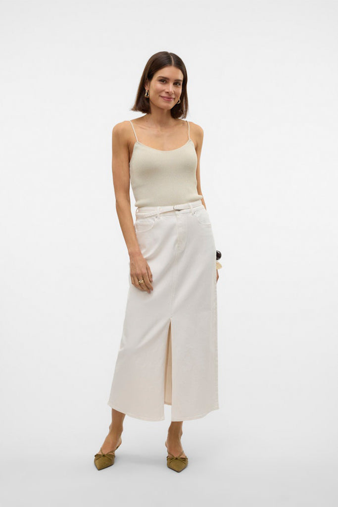 Vero Moda Lizzy Belt Long Slit Denim Skirt