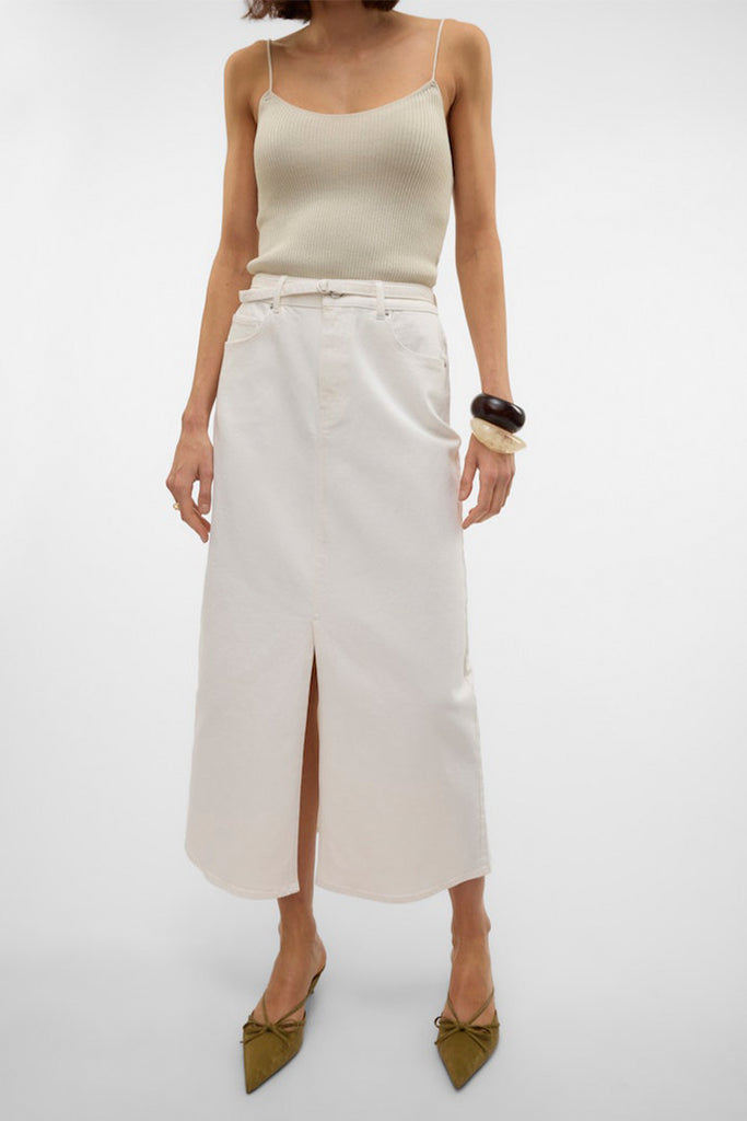 Vero Moda Lizzy Belt Long Slit Denim Skirt