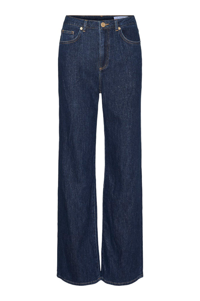 Vero Moda Tessa High Rise Wide Leg Denim Jeans Dark Blue