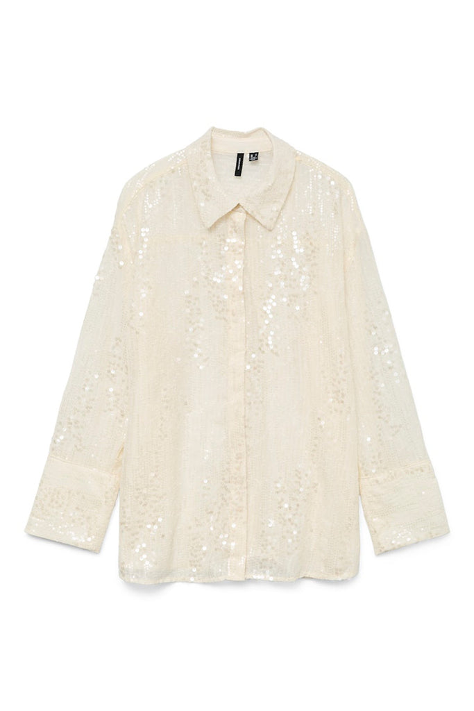 Vero Moda Sus Sequins Oversize Shirt Cream