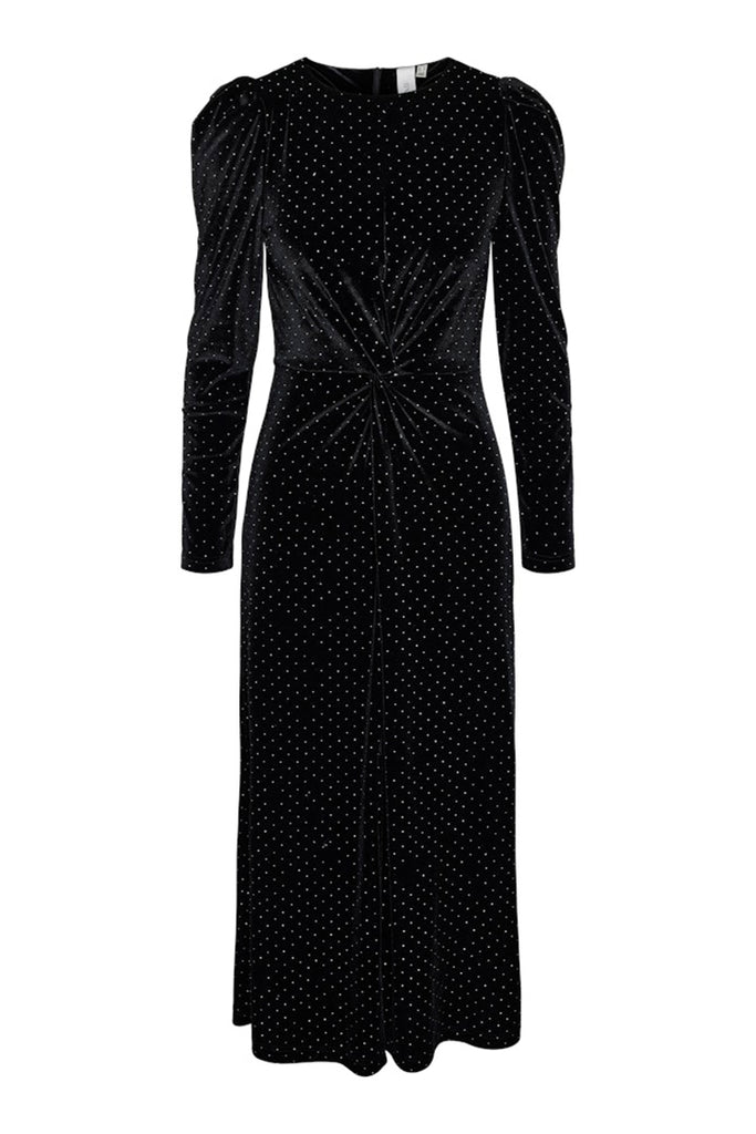 YAS Hella Velour Midi Dress Black