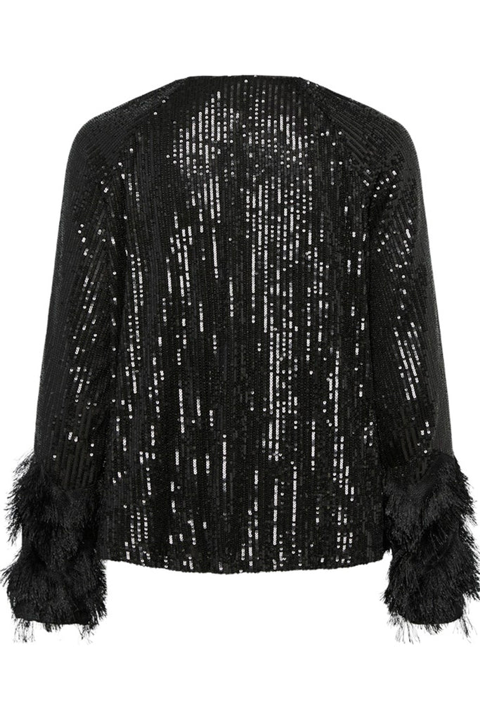 YAS Flow V-Neck Sequin Top