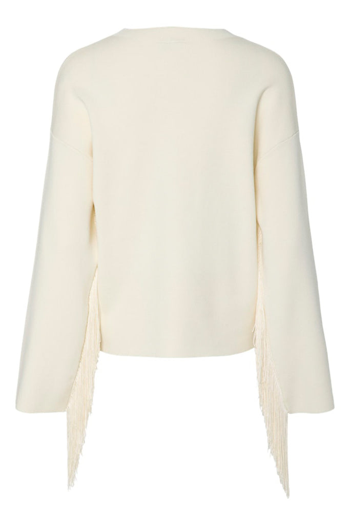 YAS Fringa O Neck Knit Jumper Cream