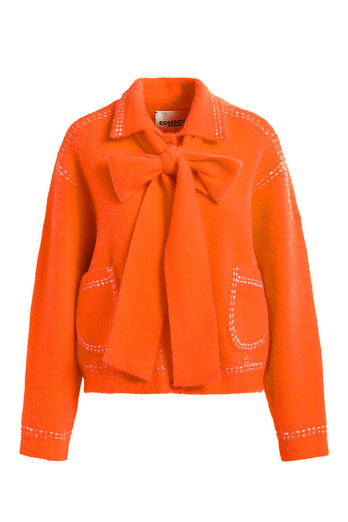 Essential Antwerp Hoops Cardigan with Bow Orange